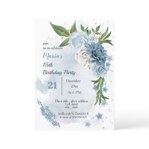 blue flowers & green leaves birthday