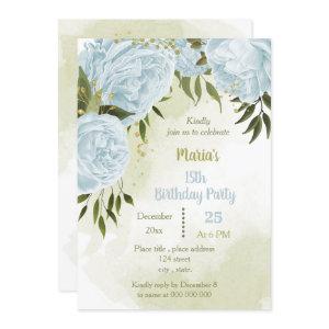 blue flowers greenery birthday party