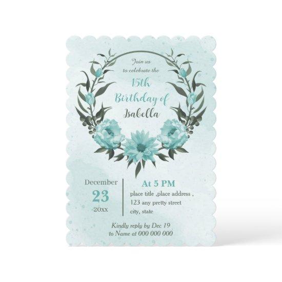 blue flowers greenery botanical birthday