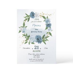 blue flowers greenery botanical wreath birthday