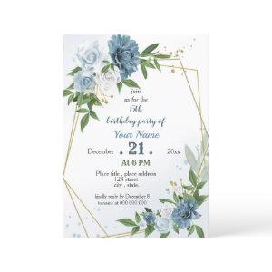 blue flowers greenery geometric birthday