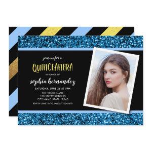 Blue Glitter Photo Quinceanera