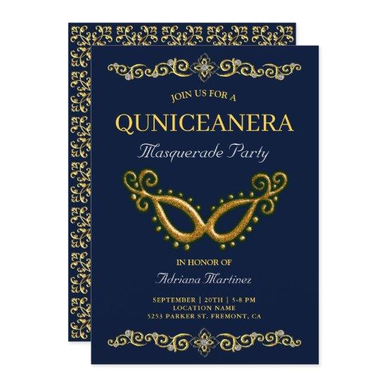 Blue Gold 15th Birthday Masquerade Quinceanera