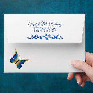 Blue, Gold Butterfly Envelope for