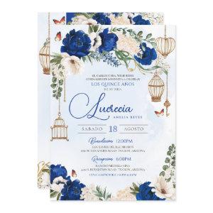 Blue Gold Butterfly Floral Elegant Quinceañera