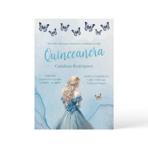 Blue Gold Butterfly Princess Quinceañera