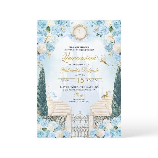 Blue & Gold Cinderella Princess Fairy Quinceanera
