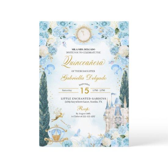 Blue & Gold Cinderella Princess Fairy Quinceanera