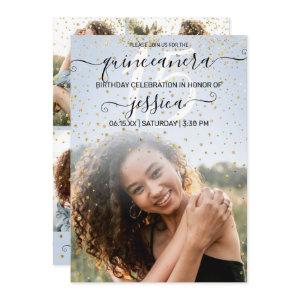 Blue Gold Confetti Photo Collage Quinceañera