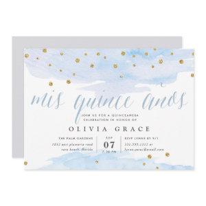 Blue & Gold Confetti Pop | Watercolor Quinceanera