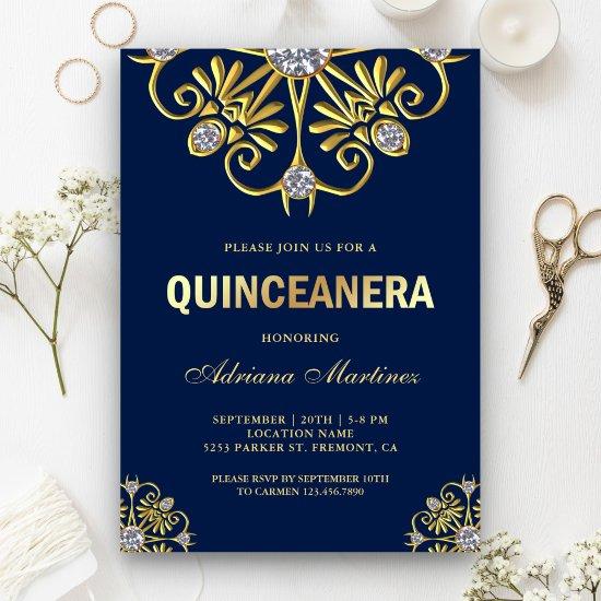 Blue Gold Diamond Mandala Quinceanera