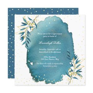 Blue Gold Glitter Botanical Quinceanera Party