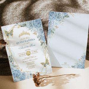 Blue Gold Quinceañera Butterfly Geometric Frame