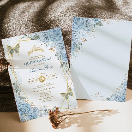 Blue Gold Quinceañera Butterfly Geometric Frame