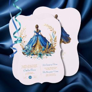 Blue Gold Quinceanera Dress Ceremony Reception