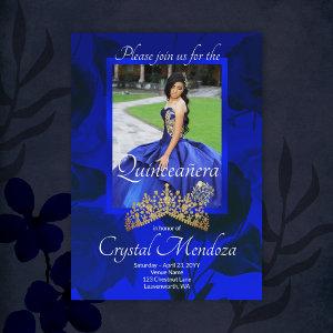 Blue, Gold Quinceanera Rhinestone Tiara