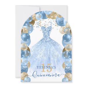 Blue Gold Sparkle Dress Quinceañera Balloon