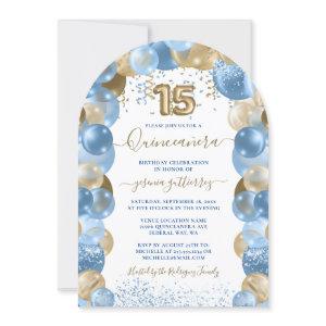 Blue Gold Sparkle Photo Quinceañera Balloon