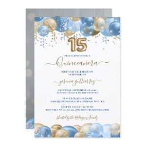 Blue Gold Sparkle Photo Quinceañera Balloon