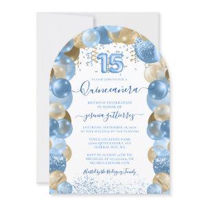 Blue Gold Sparkle Quinceañera Balloon