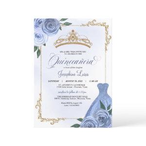 Blue Gold & White Floral Tiara Quinceañera
