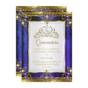 Blue Gold White Pearl Princess Quinceanera