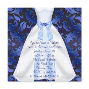 Blue Gown Blue Damask Quinceanera Birthday Party
