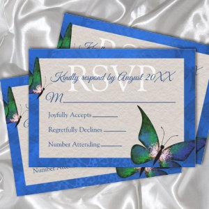 Blue, Green Butterfly Quinceañera RSVP Card