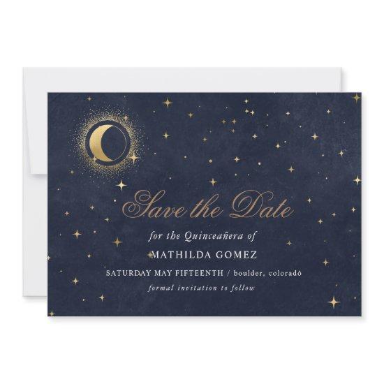 Blue Green Celestial Quinceañera save the date