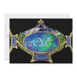 BLUE GREEN OPAL ,ART NOUVEAU GOLD JEWEL MONOGRAM
