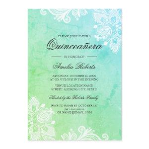 Blue Green Watercolor Lace Quinceanera