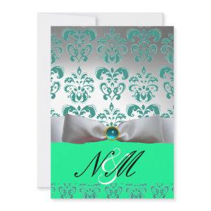 BLUE GREEN  WHITE RIBBON  BLACK DAMASK MONOGRAM