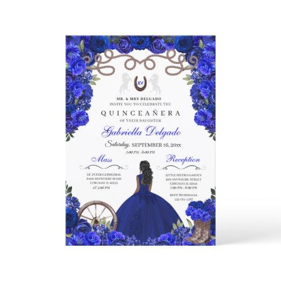 Blue Horseshoe Western Charra Floral Quinceanera