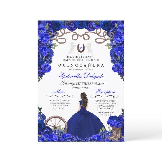 Blue Horseshoe Western Charra Floral Quinceanera
