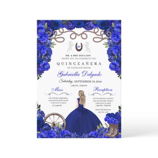 Blue Horseshoe Western Charra Floral Quinceanera