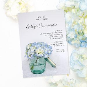 Blue Hydrangeas in Jar Vase Quinceanera Party