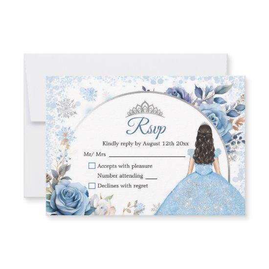 Blue Magical Christmas Snowflake Xv Anos RSVP Card