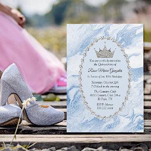 Blue Marble and Diamonds Crown Quinceañera