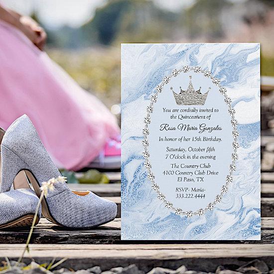 Blue Marble and Diamonds Crown Quinceañera