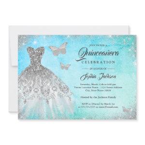 Blue Mint Sparkle Dress Butterfly Quinceanera Invi
