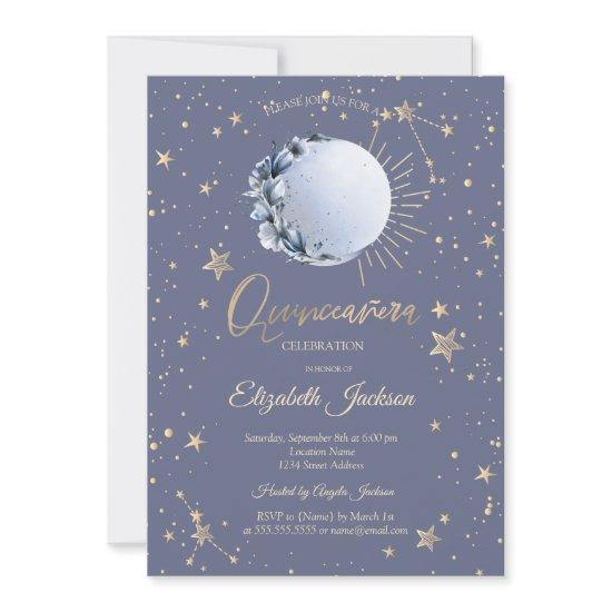 Blue Moon,Stars Flower Pastel Quinceanera