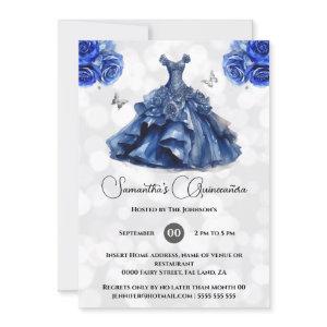 Blue navy princess Quinceañera ballgown roses