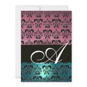 BLUE PINK BLACK  DAMASK MONOGRAM ,bright white