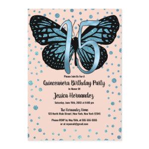 Blue Pink Butterfly Glitter Confetti Quinceañera