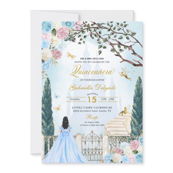 Blue & Pink Cinderella Magical Garden Quinceanera