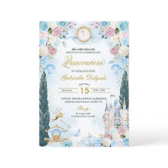 Blue & Pink Cinderella Princess Fairy Quinceanera
