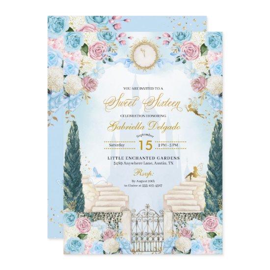 Blue & Pink Cinderella Princess Sweet Sixteen