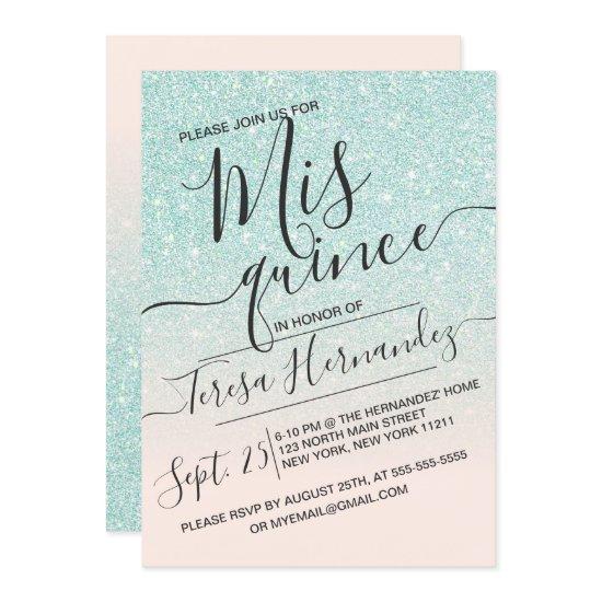 Blue Pink Faux Sparkly Glitter Ombre Quinceañera