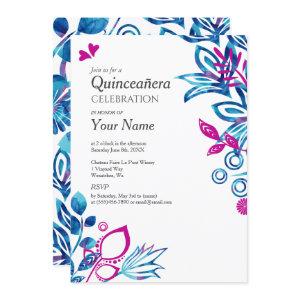 Blue, Pink Floral Quinceañera