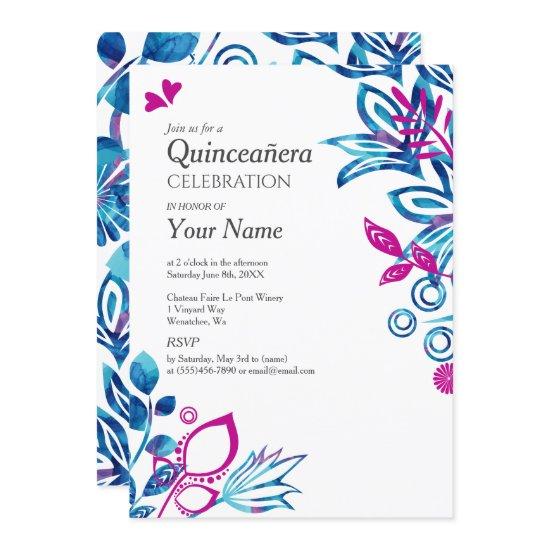 Blue, Pink Floral Quinceañera